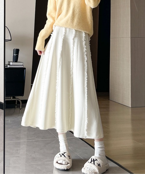 ストライプフリンジロングフレアスカート（スカート）｜AMAJI（アマジ）