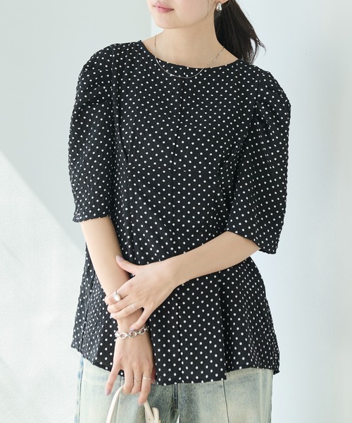 LAVEANGE（ラビアンジェ）の「【洗える】ドットウエストタックブラウス（シャツ/ブラウス・レディース・オフホワイト/ブラック・M/LL/3L/4L/5L）」の13枚目の写真