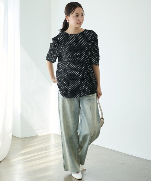 LAVEANGE（ラビアンジェ）の「【洗える】ドットウエストタックブラウス（シャツ/ブラウス・レディース・オフホワイト/ブラック・M/LL/3L/4L/5L）」の17枚目の写真