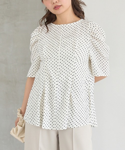LAVEANGE（ラビアンジェ）の「【洗える】ドットウエストタックブラウス（シャツ/ブラウス・レディース・オフホワイト/ブラック・M/LL/3L/4L/5L）」の3枚目の写真