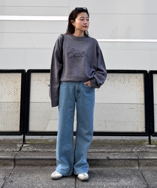 セール】【ユニセックス】ロープ刺繍ビックシルエットクルー