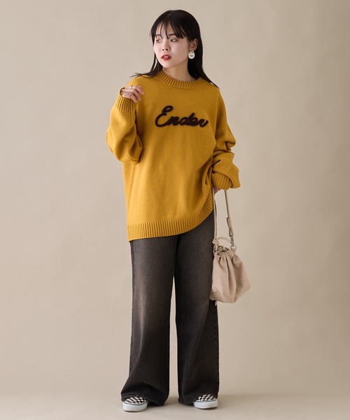 セール】【ユニセックス】ロープ刺繍ビックシルエットクルー