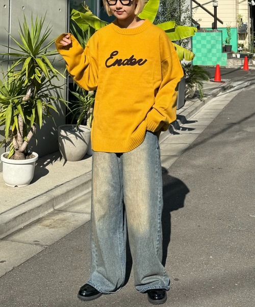 CIAOPANIC TYPY（チャオパニックティピー）の「【ユニセックス】ロープ刺繍ビックシルエットクルーネックニット（ニット/セーター・メンズ・グリーン/イエロー/アイボリー/ブラック/チャコールグレー・MEDIUM/LARGE）」の15枚目の写真