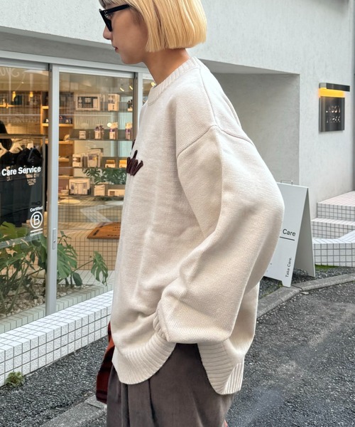 CIAOPANIC TYPY（チャオパニックティピー）の「【ユニセックス】ロープ刺繍ビックシルエットクルーネックニット（ニット/セーター・メンズ・グリーン/イエロー/アイボリー/ブラック/チャコールグレー・MEDIUM/LARGE）」の17枚目の写真