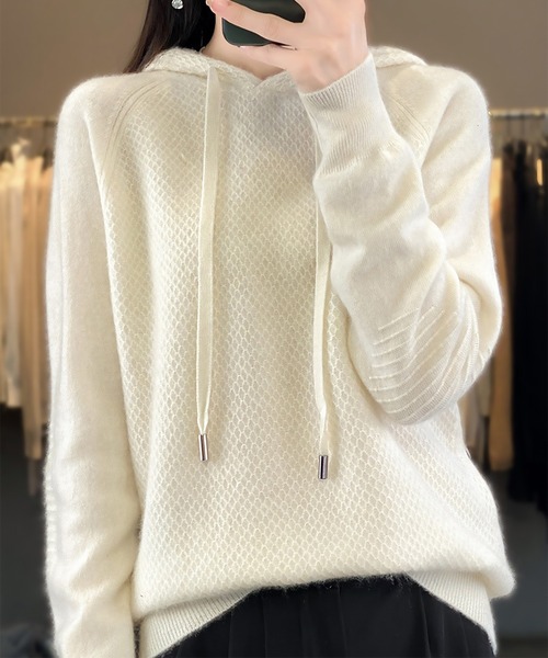blackdia ocean(ブラックダイヤオーシャン)の「blackdia ocean ニットパーカー(ニット/セーター・レディース・ライトブラウン/グレー/ピンク/ブラウン/ブラック・LARGE/MEDIUM/SMALL)」の6枚目の写真