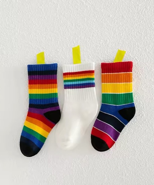 Bambin（ボンバン）の「【 Bambin / ボンバン 】 レインボー カラー ソックス 《 3足 セット 》（ソックス/靴下・キッズ・B/A/C・L/XL/M）」の2枚目の写真