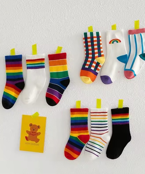 Bambin（ボンバン）の「【 Bambin / ボンバン 】 レインボー カラー ソックス 《 3足 セット 》（ソックス/靴下・キッズ・B/A/C・L/XL/M）」の8枚目の写真