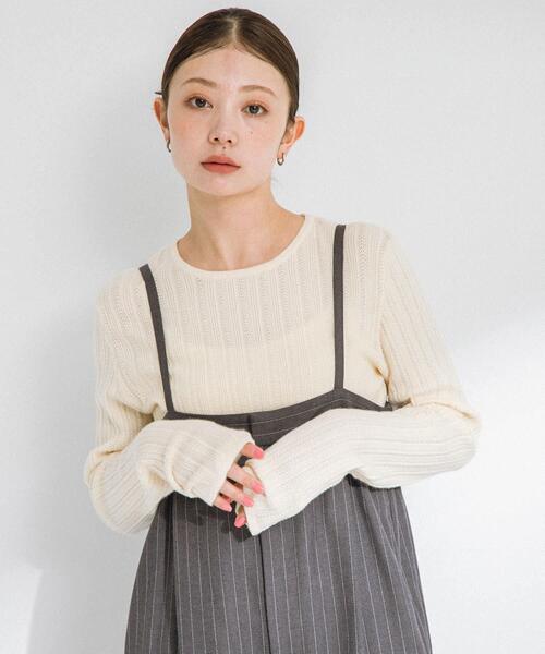 URBAN RESEARCH Sonny Label（アーバンリサーチサニーレーベル）の「レース柄編みクルーネックニット（ニット/セーター・レディース・イエロー/チャコールグレー/オフホワイト・FREE）」の5枚目の写真