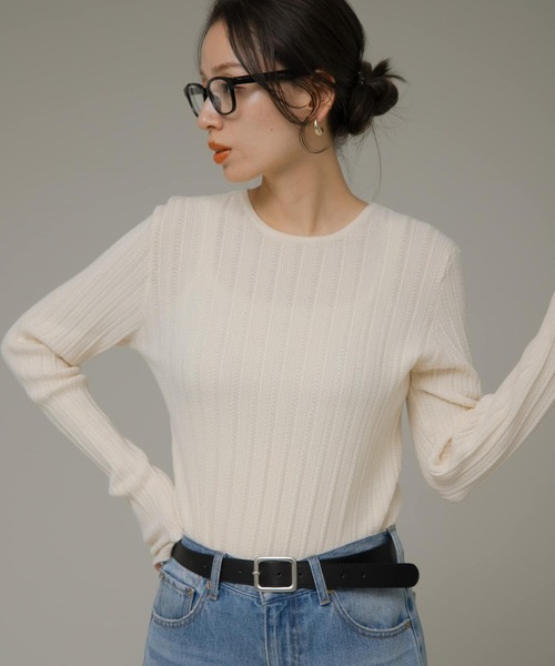 URBAN RESEARCH Sonny Label(アーバンリサーチサニーレーベル)の「レース柄編みクルーネックニット(ニット/セーター・レディース・イエロー/チャコールグレー/オフホワイト・FREE)」の7枚目の写真