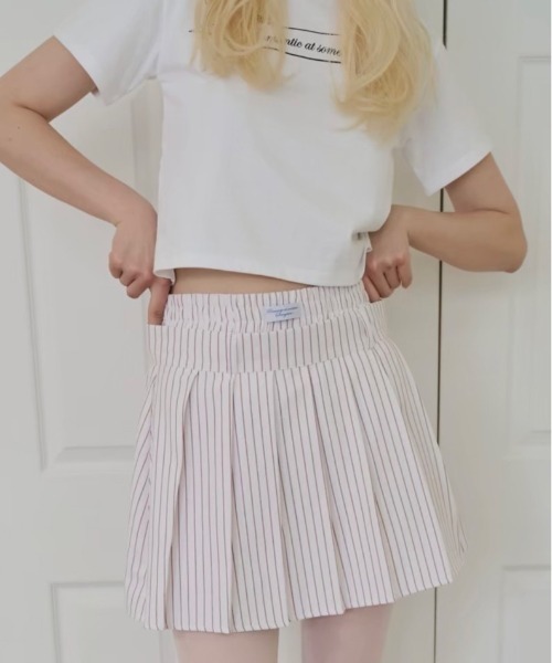 Stripe layered pleated skirt/ストライプレイヤードスカート