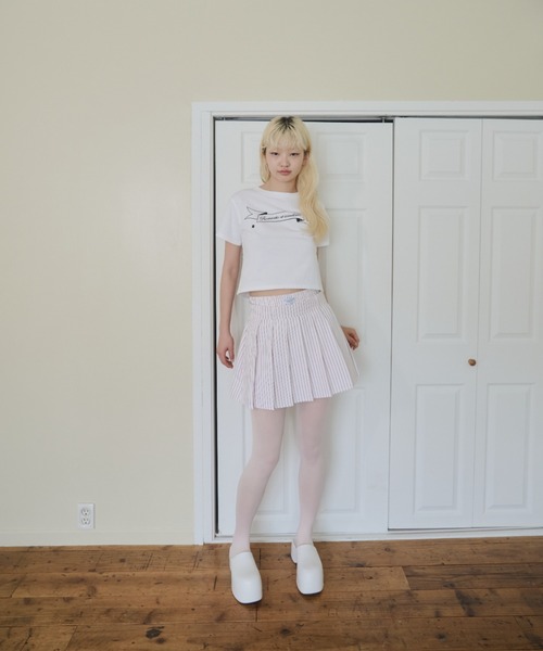 Stripe layered pleated skirt/ストライプレイヤードスカート