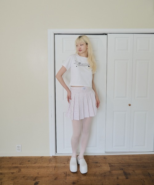 Stripe layered pleated skirt/ストライプレイヤードスカート