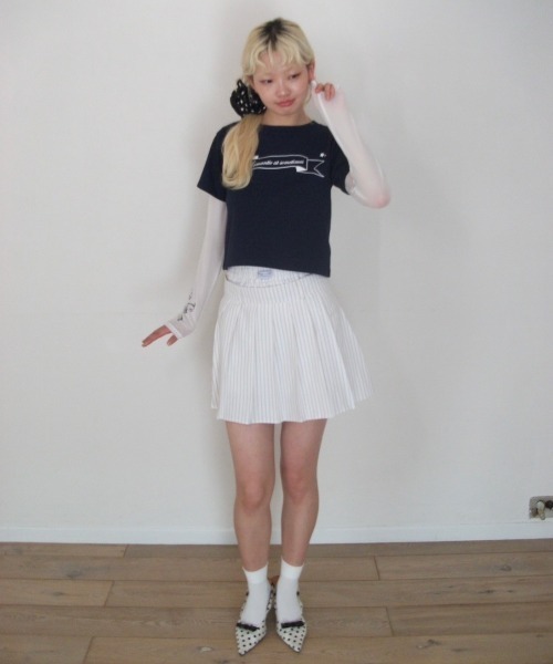 国内で当店のみ CFIERCE - STICKER PLEATED SKIRT スカート Crepe lace pleated skirt, Gray - Kleesier | 60% - Asian