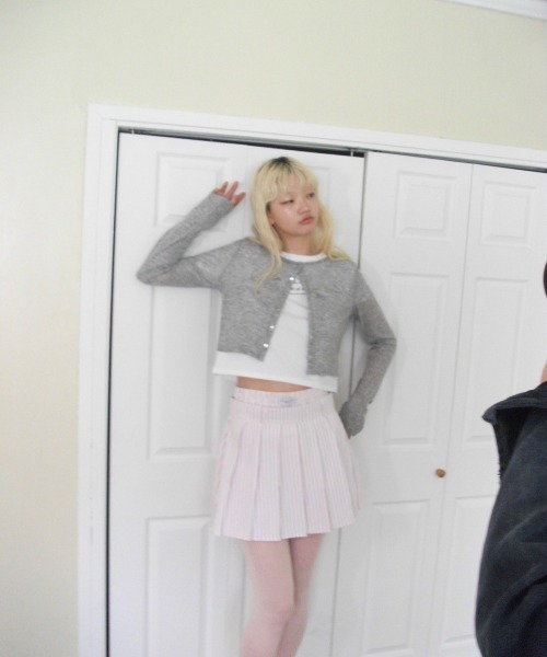 Smyeon(スミョン)の「Stripe layered pleated skirt/ストライプレイヤードスカート(スカート・レディース・ピンク/ベージュ・FREE)」の9枚目の写真