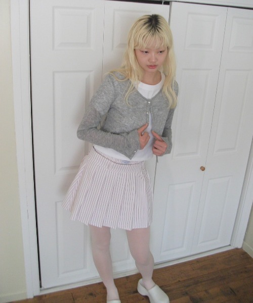 Smyeon(スミョン)の「Stripe layered pleated skirt/ストライプレイヤードスカート(スカート・レディース・ピンク/ベージュ・FREE)」の10枚目の写真