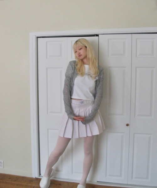 Smyeon(スミョン)の「Stripe layered pleated skirt/ストライプレイヤードスカート(スカート・レディース・ピンク/ベージュ・FREE)」の11枚目の写真