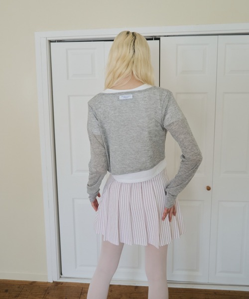 Smyeon(スミョン)の「Stripe layered pleated skirt/ストライプレイヤードスカート(スカート・レディース・ピンク/ベージュ・FREE)」の6枚目の写真