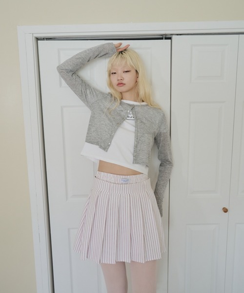 Smyeon(スミョン)の「Stripe layered pleated skirt/ストライプレイヤードスカート(スカート・レディース・ピンク/ベージュ・FREE)」の7枚目の写真