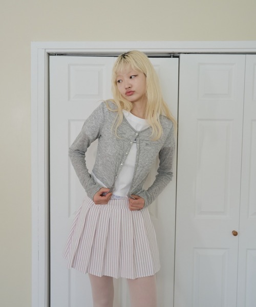 Smyeon(スミョン)の「Stripe layered pleated skirt/ストライプレイヤードスカート(スカート・レディース・ピンク/ベージュ・FREE)」の8枚目の写真