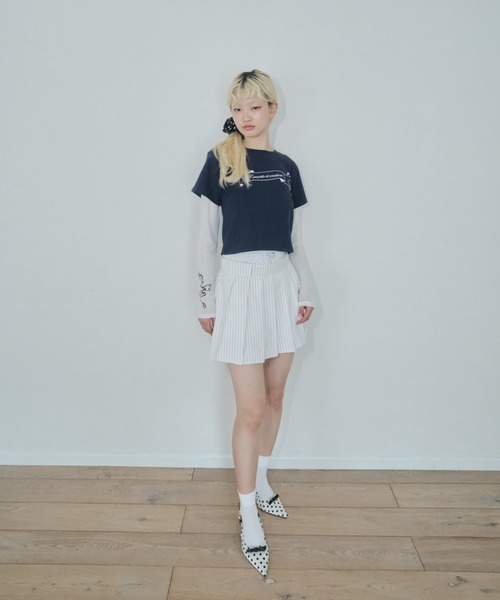 キュートな◆CELINE マリニエール ミニスカート ストライプ Stripe layered pleated skirt/ストライプレイヤードスカート