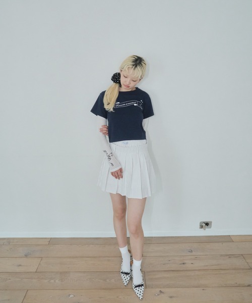 Stripe layered pleated skirt/ストライプレイヤードスカート