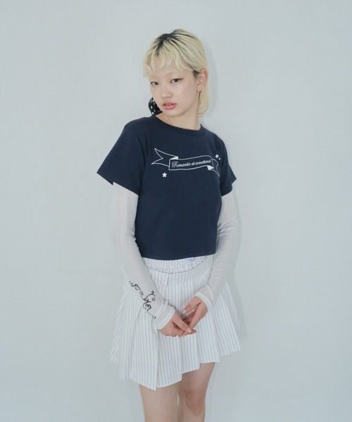 韓国おしゃれ【haag】a flow layered skirt レイヤードスカート Stripe layered pleated skirt/ストライプレイヤードスカート