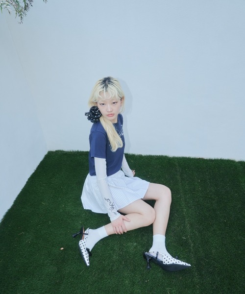 Smyeon(スミョン)の「Stripe layered pleated skirt/ストライプレイヤードスカート(スカート・レディース・ピンク/ベージュ・FREE)」の12枚目の写真