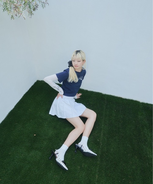 Smyeon(スミョン)の「Stripe layered pleated skirt/ストライプレイヤードスカート(スカート・レディース・ピンク/ベージュ・FREE)」の13枚目の写真