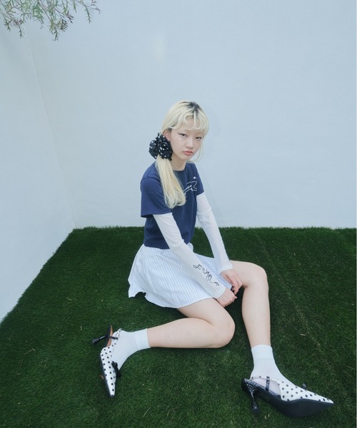 Smyeon(スミョン)の「Stripe layered pleated skirt/ストライプレイヤードスカート(スカート・レディース・ピンク/ベージュ・FREE)」の14枚目の写真