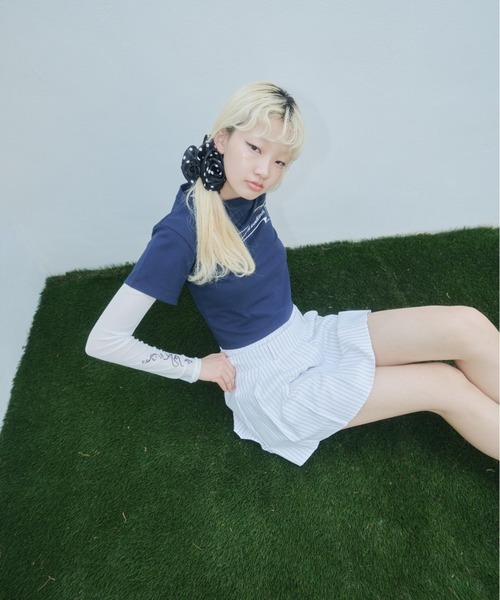 Smyeon(スミョン)の「Stripe layered pleated skirt/ストライプレイヤードスカート(スカート・レディース・ピンク/ベージュ・FREE)」の15枚目の写真
