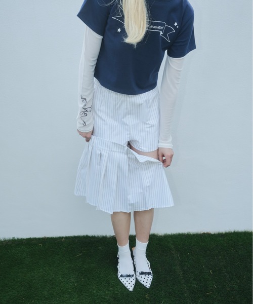Smyeon(スミョン)の「Stripe layered pleated skirt/ストライプレイヤードスカート(スカート・レディース・ピンク/ベージュ・FREE)」の17枚目の写真