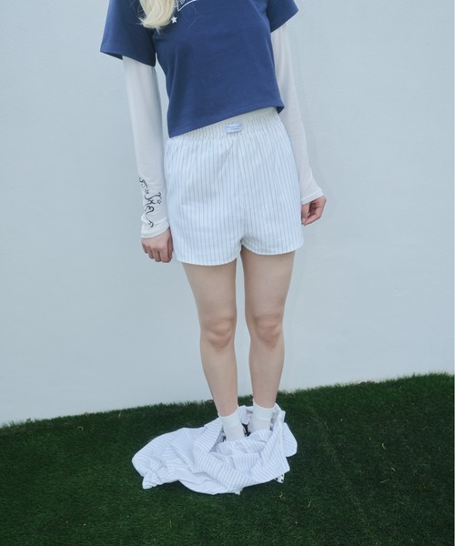 Smyeon(スミョン)の「Stripe layered pleated skirt/ストライプレイヤードスカート(スカート・レディース・ピンク/ベージュ・FREE)」の19枚目の写真