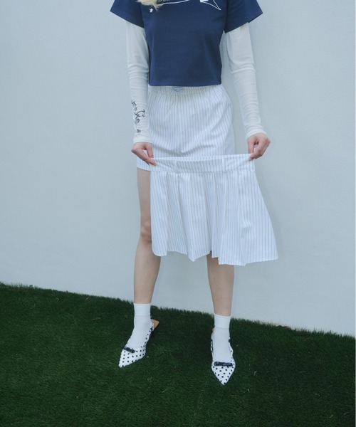 Smyeon(スミョン)の「Stripe layered pleated skirt/ストライプレイヤードスカート(スカート・レディース・ピンク/ベージュ・FREE)」の21枚目の写真
