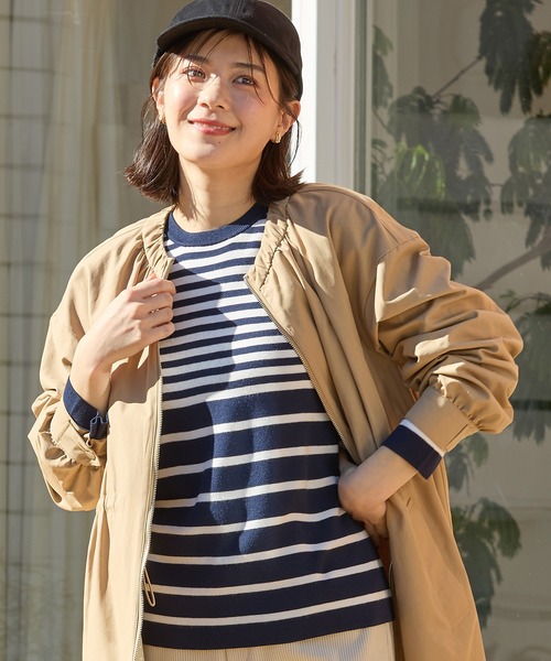 Petit Honfleur（プチオンフルール）の「【2025春夏】ボーダープルオーバー（ニット/セーター・レディース・レッド/ネイビー・M/L）」の6枚目の写真