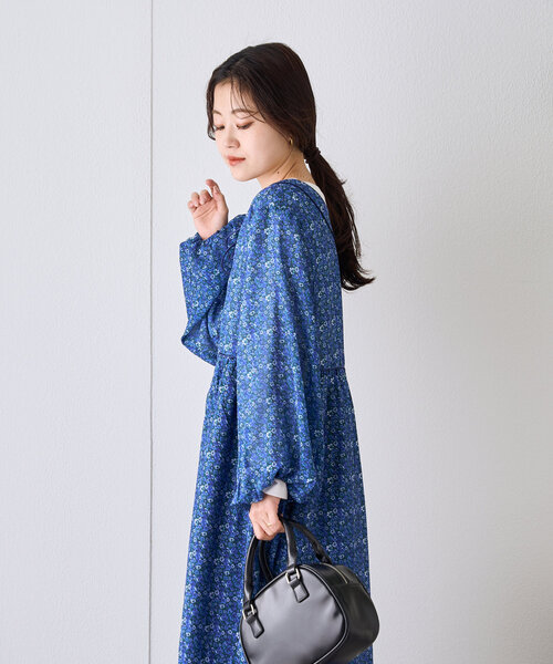 CIAOPANIC TYPY（チャオパニックティピー）の「ヴィンテージフラワー柄パイピングティアードワンピース（ワンピース・レディース・ブルー/オレンジ・ONE SIZE）」の11枚目の写真