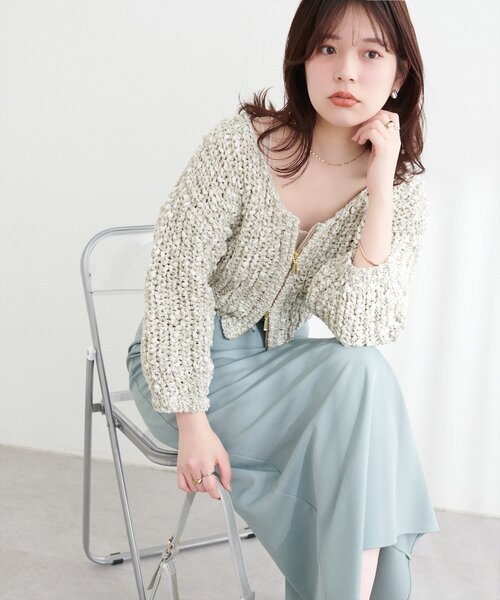 natural couture(ナチュラルクチュール)の「osonoリボンヤーンショート丈カーデ(カーディガン/ボレロ・レディース・ベージュ/ミント/オフホワイト/ブラック・FREE)」の3枚目の写真