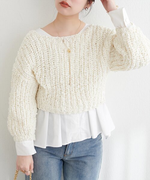 natural couture(ナチュラルクチュール)の「osonoリボンヤーンショート丈カーデ(カーディガン/ボレロ・レディース・ベージュ/ミント/オフホワイト/ブラック・FREE)」の5枚目の写真