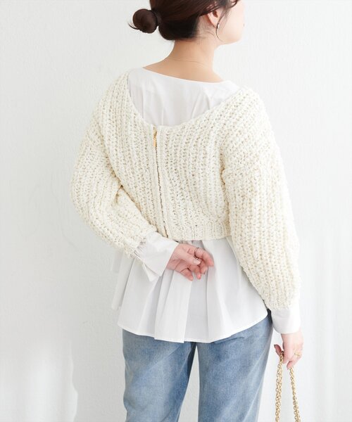 natural couture(ナチュラルクチュール)の「osonoリボンヤーンショート丈カーデ(カーディガン/ボレロ・レディース・ベージュ/ミント/オフホワイト/ブラック・FREE)」の6枚目の写真