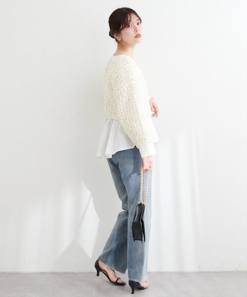 natural couture(ナチュラルクチュール)の「osonoリボンヤーンショート丈カーデ(カーディガン/ボレロ・レディース・ベージュ/ミント/オフホワイト/ブラック・FREE)」の8枚目の写真