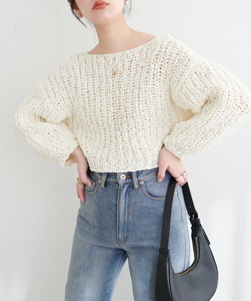 natural couture(ナチュラルクチュール)の「osonoリボンヤーンショート丈カーデ(カーディガン/ボレロ・レディース・ベージュ/ミント/オフホワイト/ブラック・FREE)」の9枚目の写真