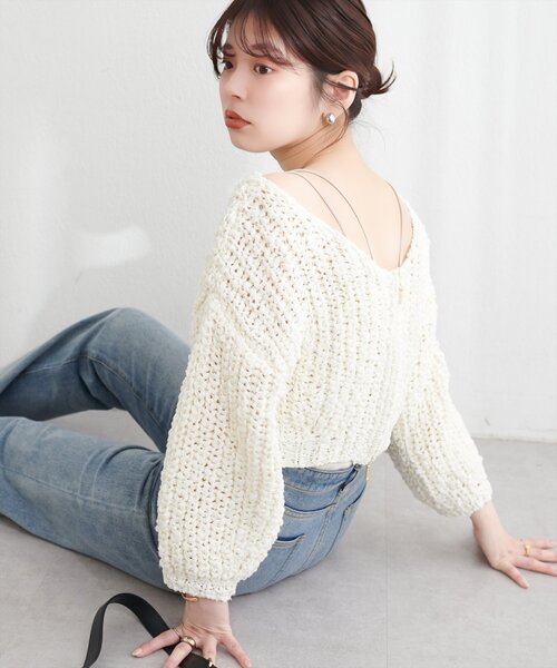 natural couture(ナチュラルクチュール)の「osonoリボンヤーンショート丈カーデ(カーディガン/ボレロ・レディース・ベージュ/ミント/オフホワイト/ブラック・FREE)」の11枚目の写真