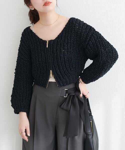natural couture(ナチュラルクチュール)の「osonoリボンヤーンショート丈カーデ(カーディガン/ボレロ・レディース・ベージュ/ミント/オフホワイト/ブラック・FREE)」の13枚目の写真