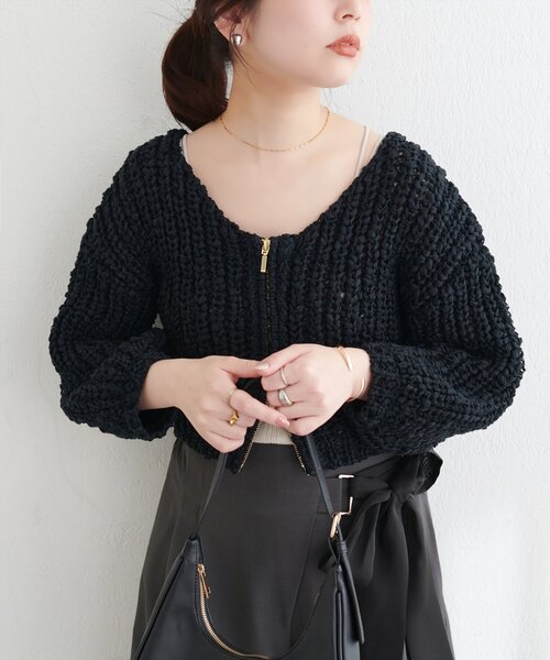 natural couture(ナチュラルクチュール)の「osonoリボンヤーンショート丈カーデ(カーディガン/ボレロ・レディース・ベージュ/ミント/オフホワイト/ブラック・FREE)」の14枚目の写真