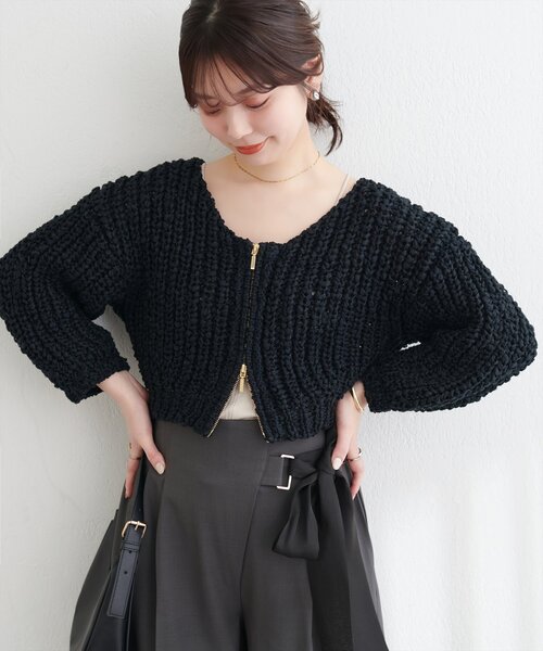 natural couture(ナチュラルクチュール)の「osonoリボンヤーンショート丈カーデ(カーディガン/ボレロ・レディース・ベージュ/ミント/オフホワイト/ブラック・FREE)」の15枚目の写真