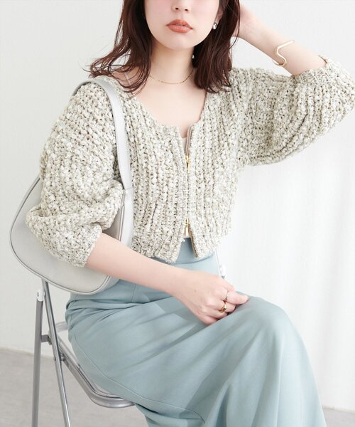natural couture(ナチュラルクチュール)の「osonoリボンヤーンショート丈カーデ(カーディガン/ボレロ・レディース・ベージュ/ミント/オフホワイト/ブラック・FREE)」の17枚目の写真