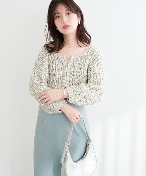 natural couture(ナチュラルクチュール)の「osonoリボンヤーンショート丈カーデ(カーディガン/ボレロ・レディース・ベージュ/ミント/オフホワイト/ブラック・FREE)」の18枚目の写真