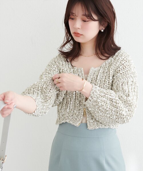 natural couture(ナチュラルクチュール)の「osonoリボンヤーンショート丈カーデ(カーディガン/ボレロ・レディース・ベージュ/ミント/オフホワイト/ブラック・FREE)」の19枚目の写真