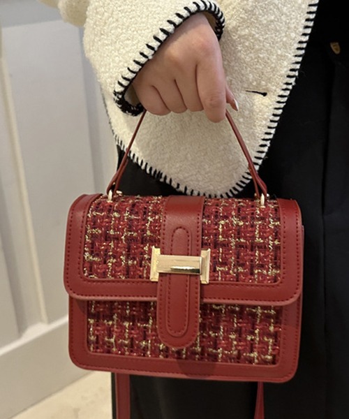 STYLEBLOCK(スタイルブロック)の「ツイードチェック柄ショルダーバッグ(ショルダーバッグ・レディース・ホワイト/レッド/ブラック・FREE)」の1枚目の写真