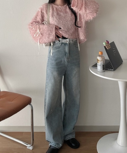 nemne store(ネンネストア)の「《Delfy》ウェストレースストーンデニムパンツ(デニムパンツ・レディース・インディゴブルー・MEDIUM/SMALL)」の2枚目の写真
