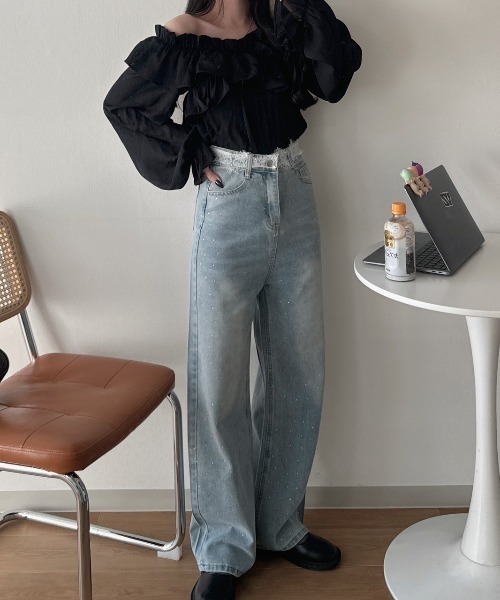 nemne store(ネンネストア)の「《Delfy》ウェストレースストーンデニムパンツ(デニムパンツ・レディース・インディゴブルー・MEDIUM/SMALL)」の7枚目の写真